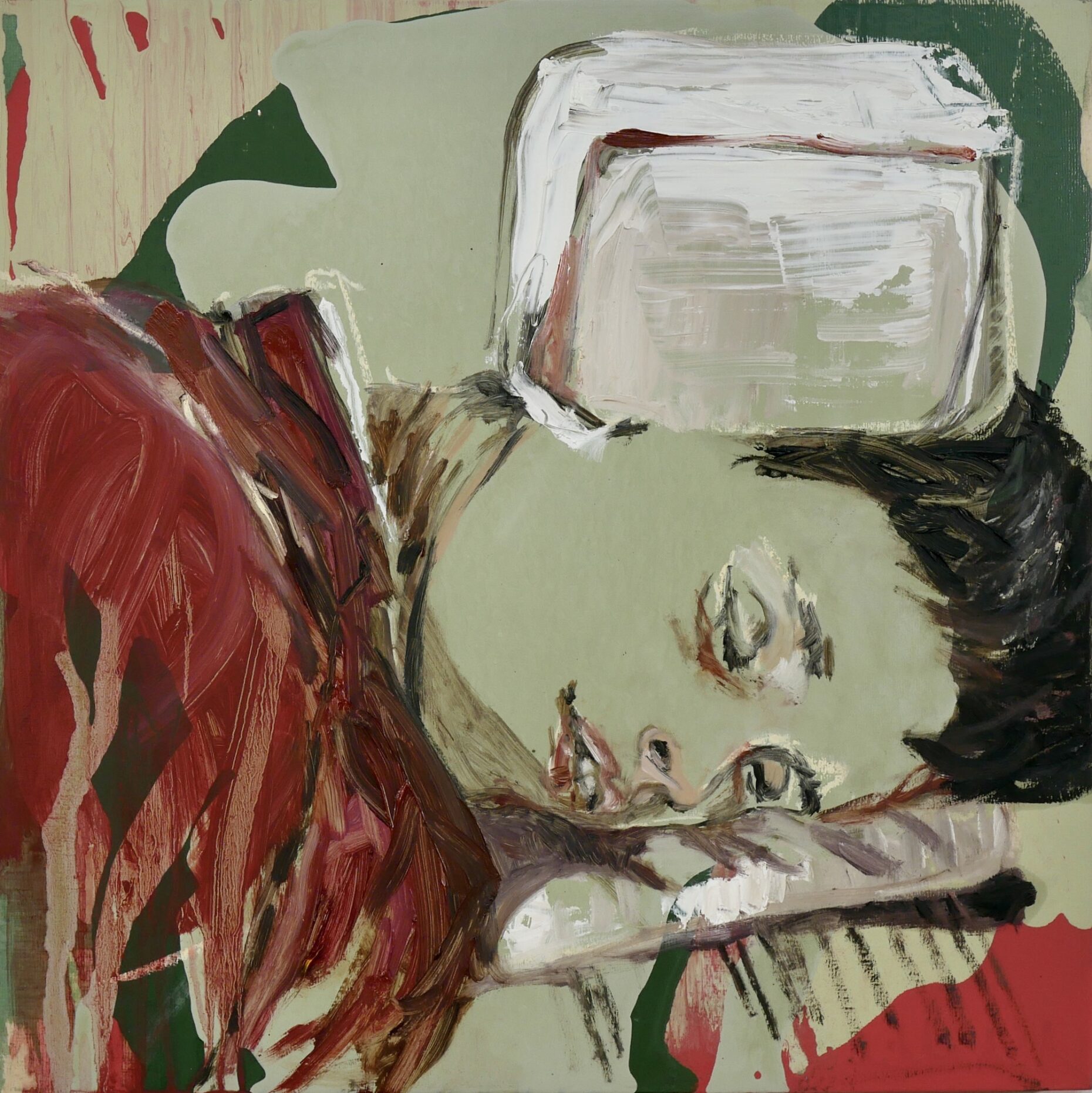 Nachtschicht, 50 x 50 cm, Mischtechnik auf Holz, 2024